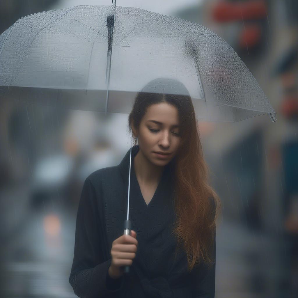 Cô gái đi dưới mưa