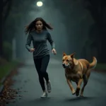 Người phụ nữ chạy trốn khỏi con chó dữ trong giấc mơ