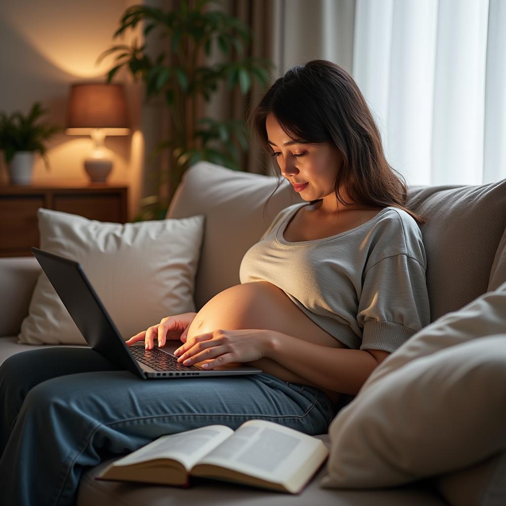 Giải mã giấc mơ sinh con: Hình ảnh minh họa việc tìm kiếm thông tin về giấc mơ sinh con