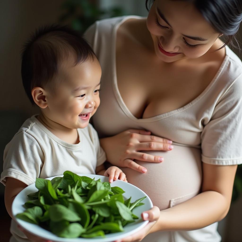 Mẹ Cho Con Bú Ăn Lá Mơ