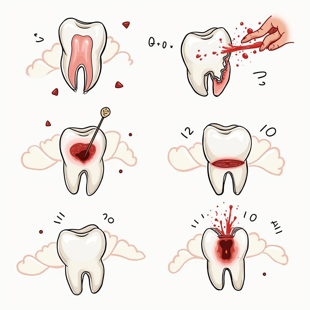 Phân tích trường hợp gãy răng chảy máu trong mơ: Hình ảnh minh họa các trường hợp khác nhau về giấc mơ gãy răng chảy máu, bao gồm gãy răng cửa, răng hàm, và kèm theo các chi tiết khác.