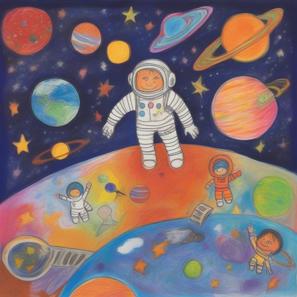 Children drawing their astronaut dreams