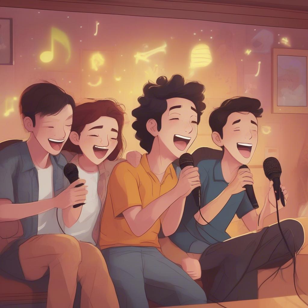 Ý nghĩa giấc mơ trưa karaoke: Một nhóm bạn đang hát karaoke vui vẻ trong giấc mơ.