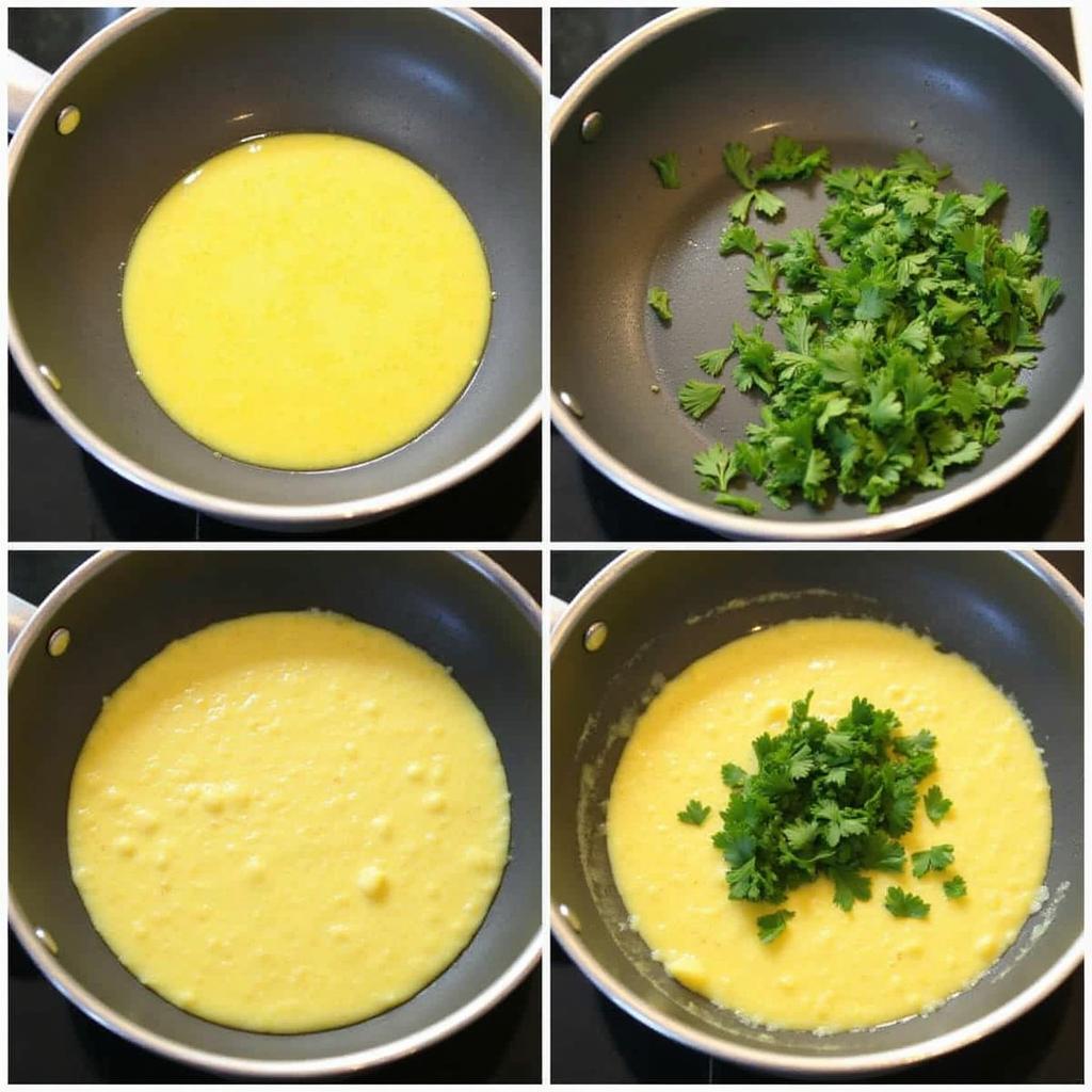 Chiên trứng gà lá mơ vàng đều hai mặt
