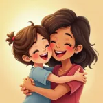 A mother and child hugging each other warmly