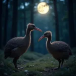 Kiwi protecting its territory at night