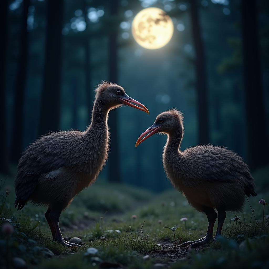 Kiwi protecting its territory at night