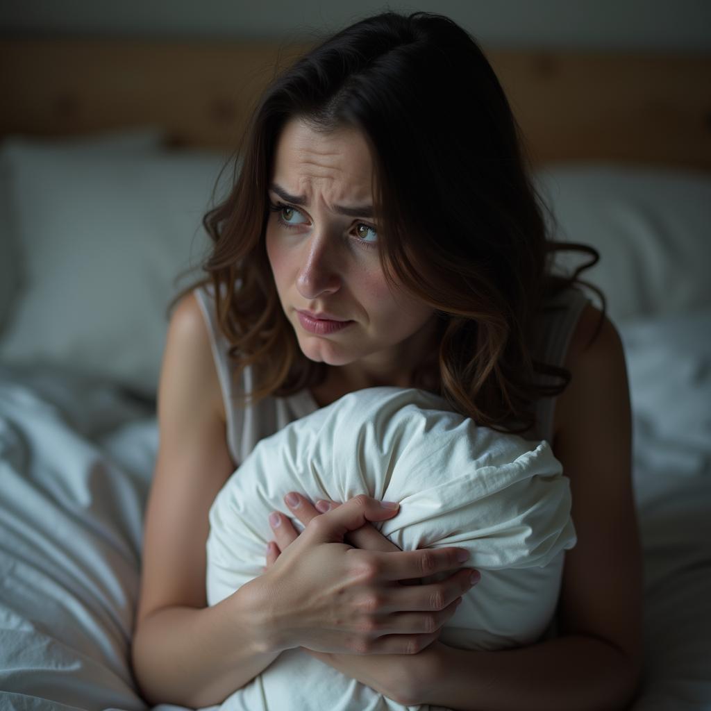 Woman feeling sad and anxious after dreaming about her husband cheating