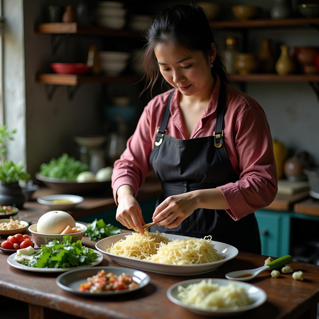 Người phụ nữ đang làm bánh rau mơ