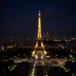 Tháp Eiffel lấp lánh ánh đèn về đêm